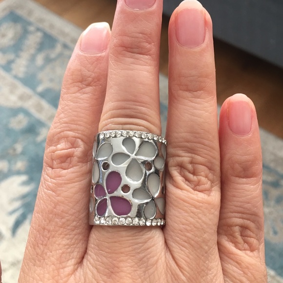 Stainless steel enamel diamanté wide band ring - Picture 8 of 10